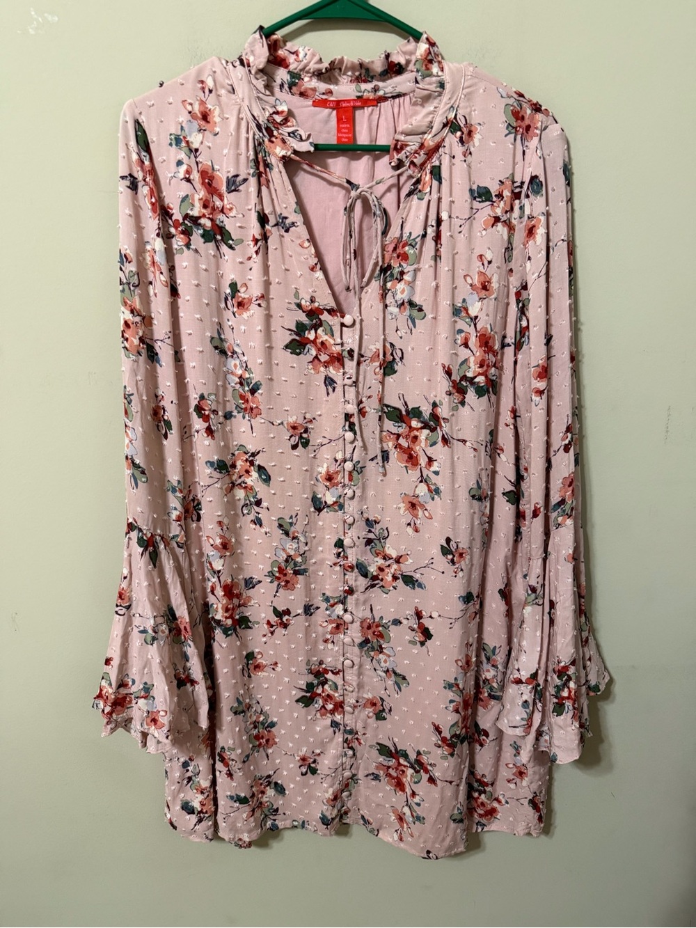 Chelsea & Violet Pink Floral Ruffle Neck dress fairies prairie boho whimsy large